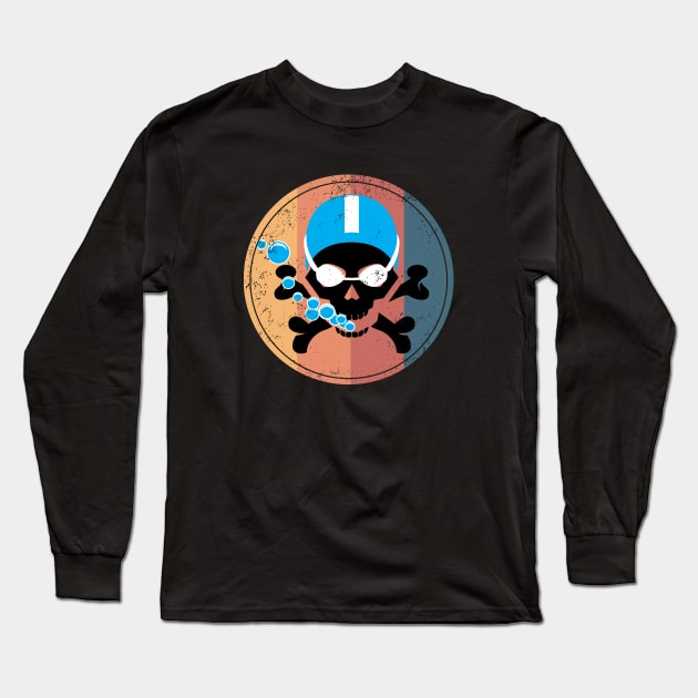 Retro Swimming Skull 1 Long Sleeve T-Shirt by atomguy